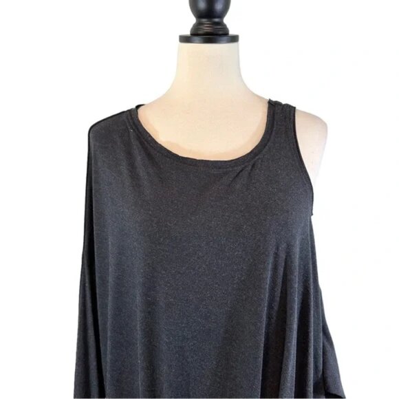 Aryasense Lagenlook Tunic Charcoal Gray Cold Shoulder Sleeve, New w/ Tags, XL - Picture 3 of 13
